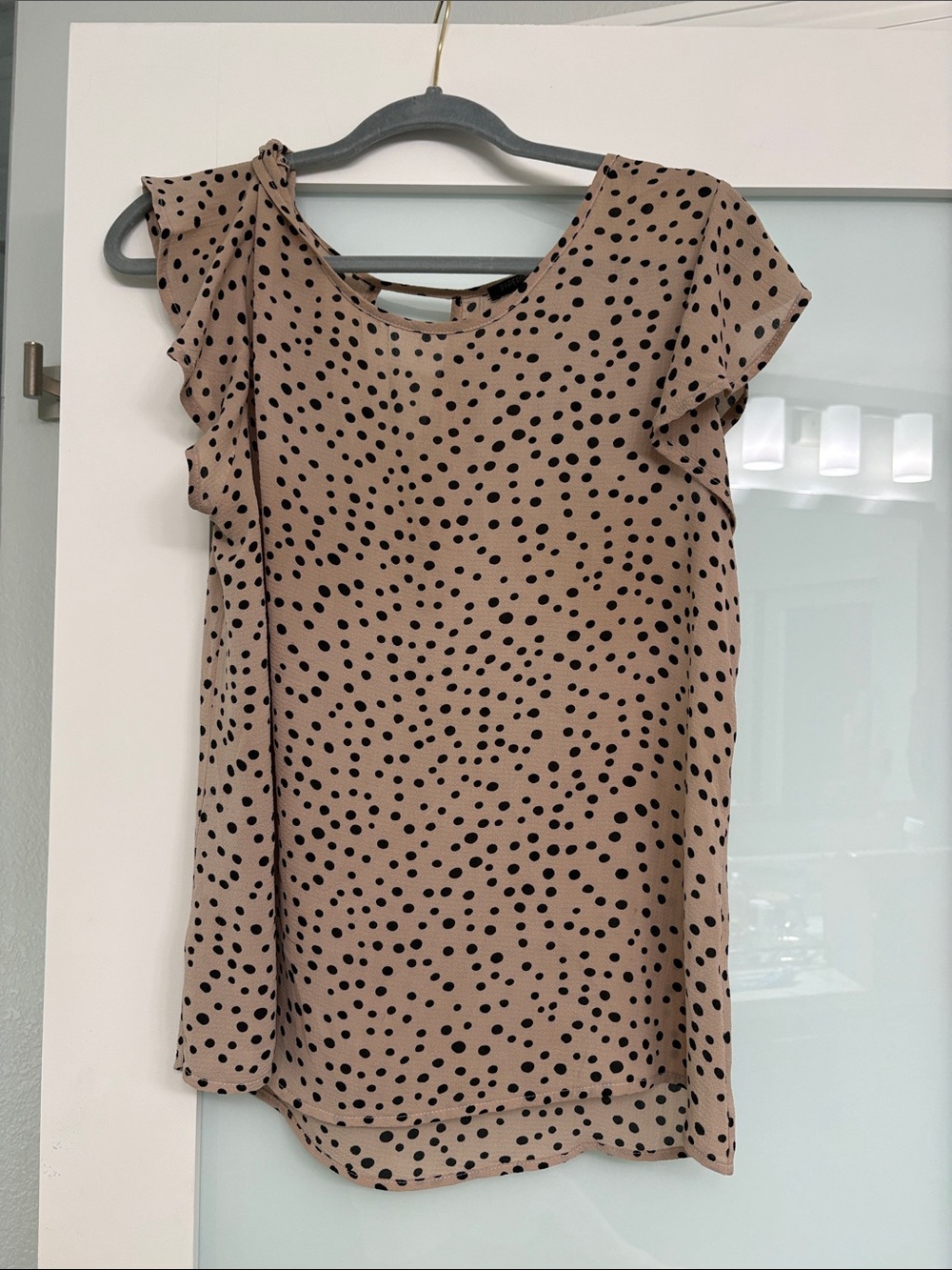 Papermoon Taupe Polka Dot Flutter Sleeve Blouse